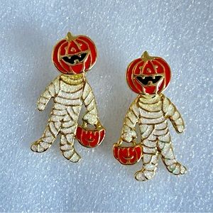 Pumpkin Mummy Halloween Trick or Treat Enamel Earrings